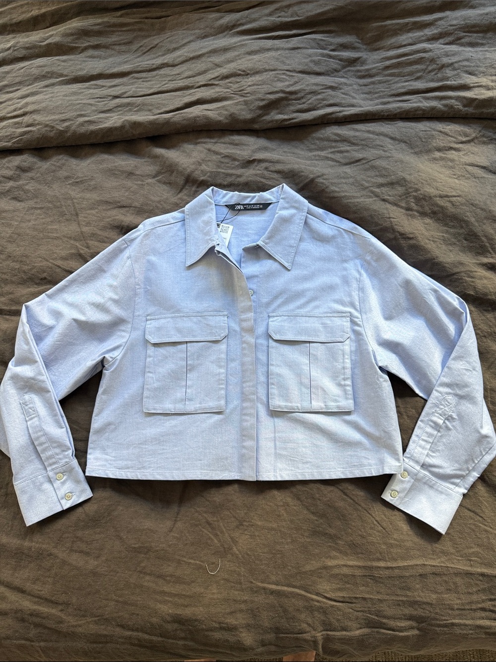 Zara M *NEW* Sky Blue Cropped Oxford Button Down